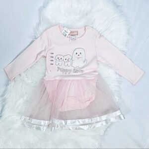 LOVE Being Me Puppy Graphic “Puppy Love” Long-sleeve Dress 18 Months Girl Pink